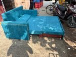 3-Seater Sofa Cum Bed in Texture Sude Skyblue fabric