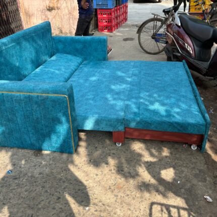 3-Seater Sofa Cum Bed in Texture Sude Skyblue fabric