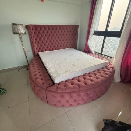 Round Tufted Pink Premium Box bed