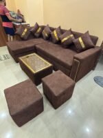 Stylish L-Shape Sofa Cumbed in Texture Dark Brown Sude Fabric