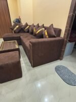 Stylish L-Shape Sofa Cumbed in Texture Dark Brown Sude Fabric - Image 3