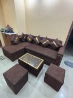 Stylish L-Shape Sofa Cumbed in Texture Dark Brown Sude Fabric - Image 2