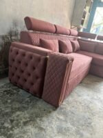 Elegant L-Shape Sofa Cum-Bed In Pink Colour fabric - Image 2