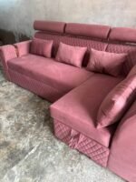 Elegant L-Shape Sofa Cum-Bed In Pink Colour fabric