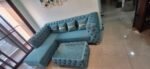 premium Chesterfield L-shape sofa in luxurious sky blue Fabric - Image 2