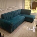Stylish L-Shape Sofa In Teal Green Fabric